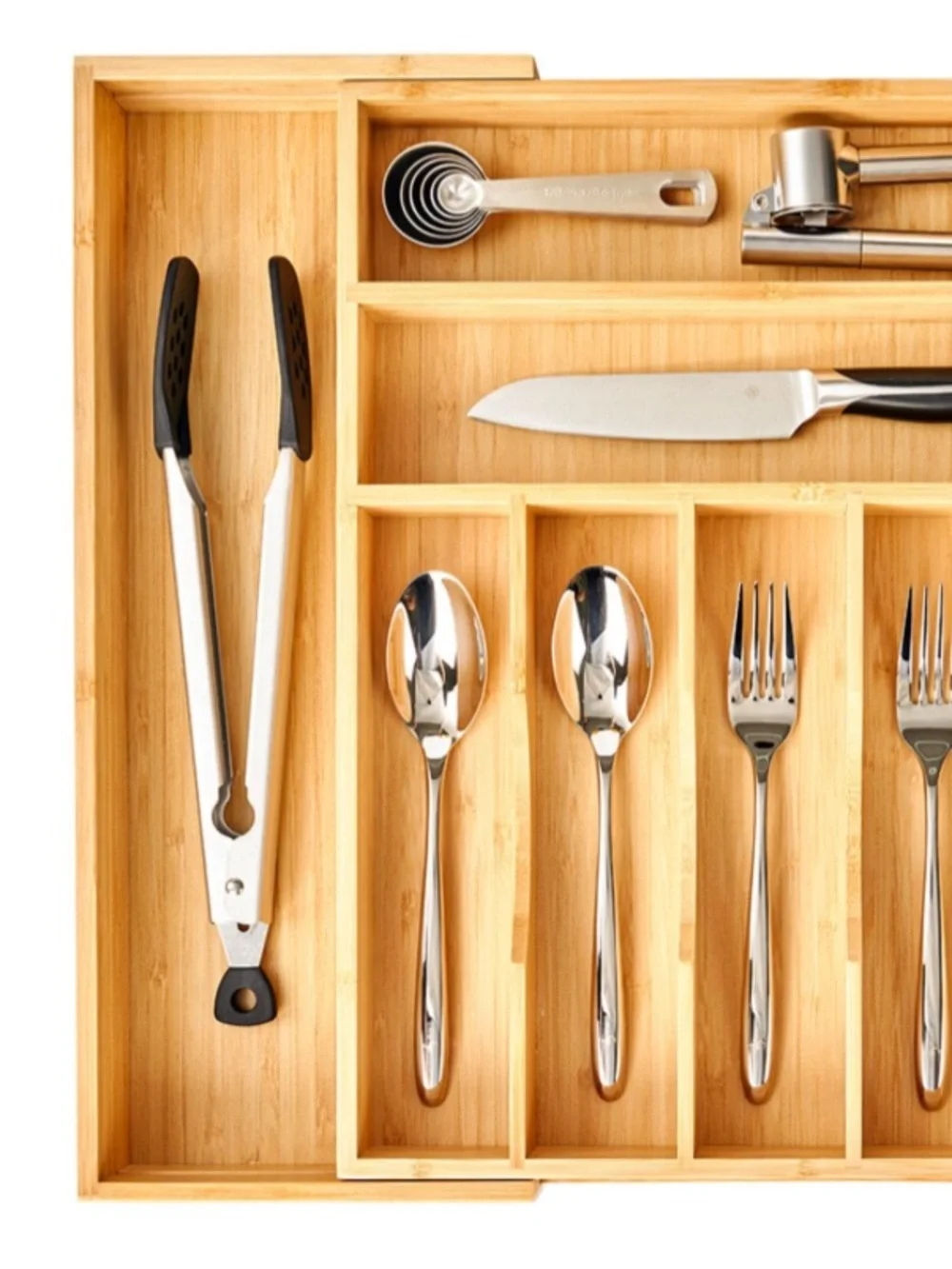 Solid Bamboo Expandable Drawer Organizer for Kitchen Utensils